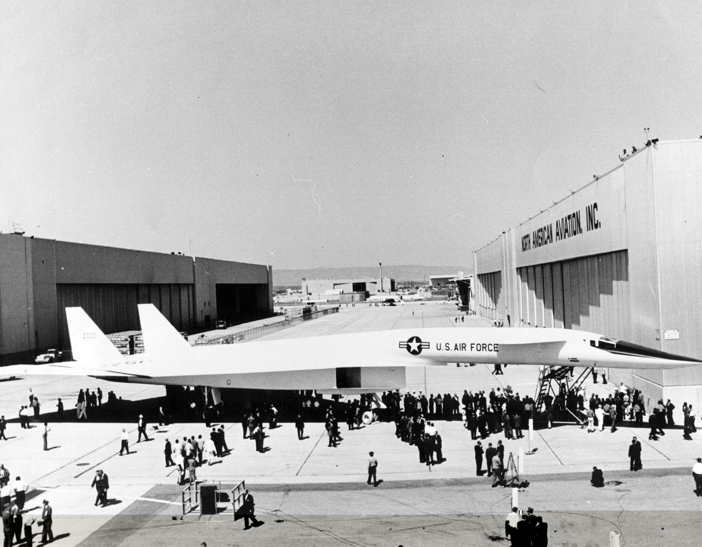 North American XB-70A Valkyrie side view at the rollout at the North American Aviation, Inc. facilities. (U.S. Air Force photo)